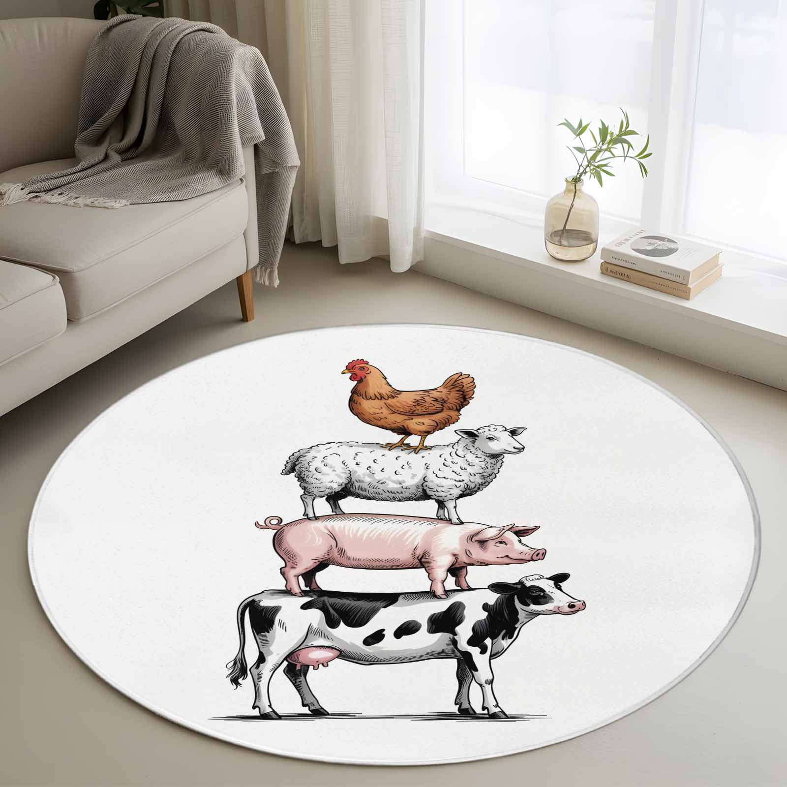 Farm Animals Round Rug 3.3ft Washable Circle Entryway Rugs Non Slip ...