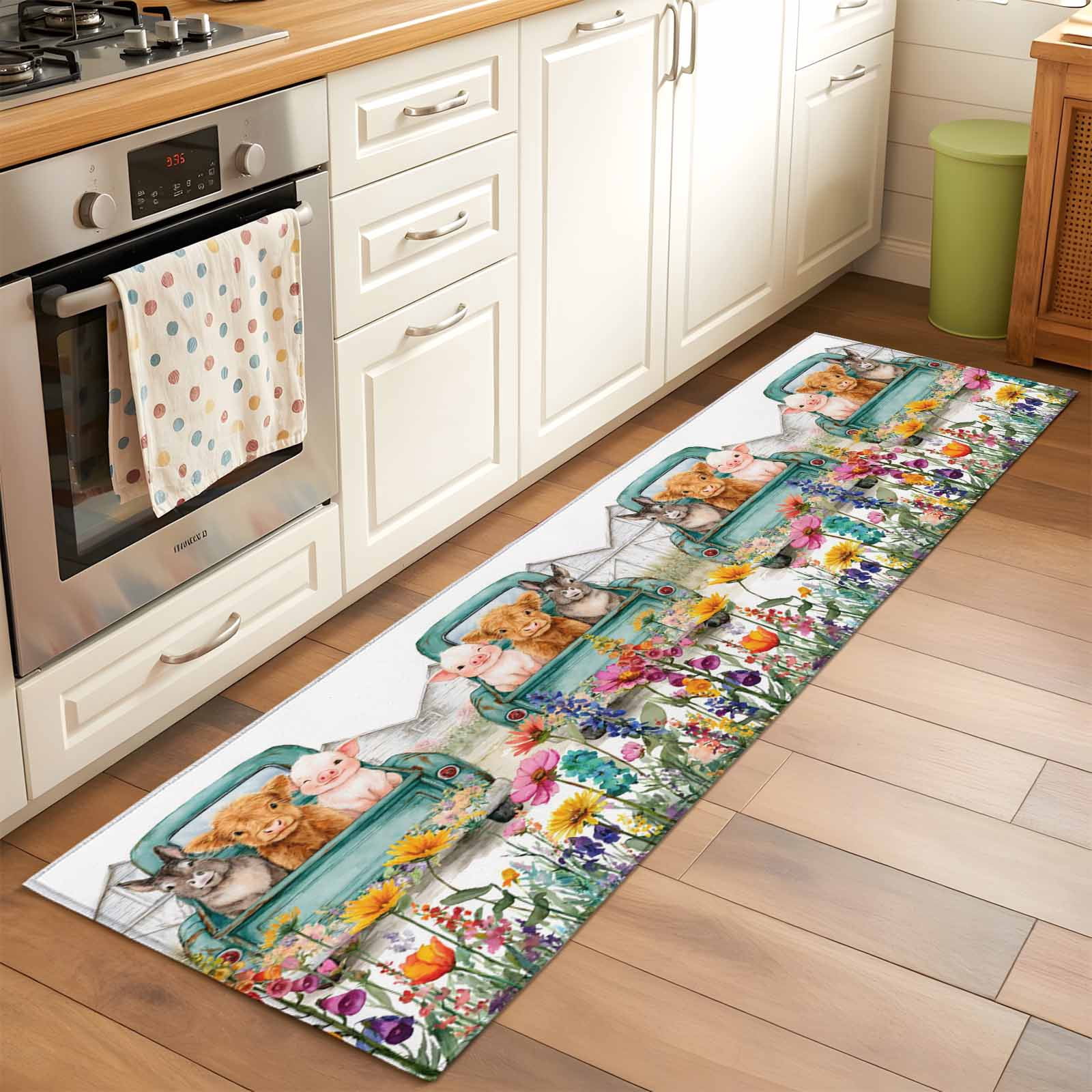 Farm Animals Runner Rugs 2x6 ft Funny Pig Cow Donkey Retro Truck Rustic ...