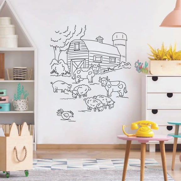 Farm Animals Sheep Cow Goat Duck Chicken Pig Barn Livestock Wall Sticker For Home Barn Life Room Bedroom House Art Decal House Fun Home Decors Stickers Wall Art Vinyl Decoration Size (30x30 inch)