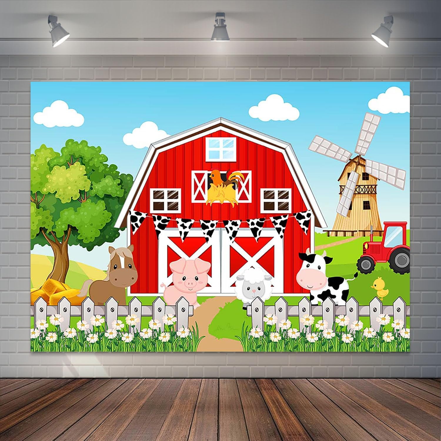 Farm Animals Theme Backdrop Red Barn Door Farm Birthday Background ...