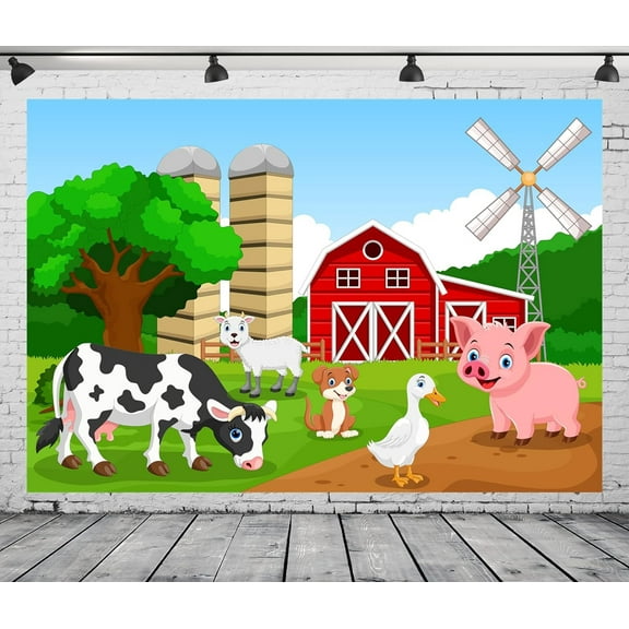 Farm Animals Theme Cute Backdrop for Kids Birthday Party Decorations Cartoon Red Barnyard Cow Photography Background Baby Shower Barn Farm Themed Party Cake Table Banner Photo Shoot Props