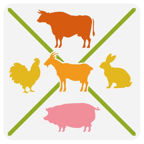 Farm Animals Theme Drawing Painting Stencils Cow Sheep Reusable Stencils Template for Painting on Scrapbook Album Wood Floor Wall and Tile 12x12"