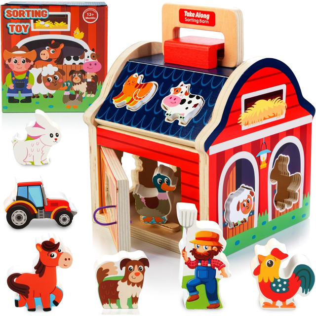 Farm Animals Toys for 1 2 3 Year Old Girls Boys, Wooden TakeAlong