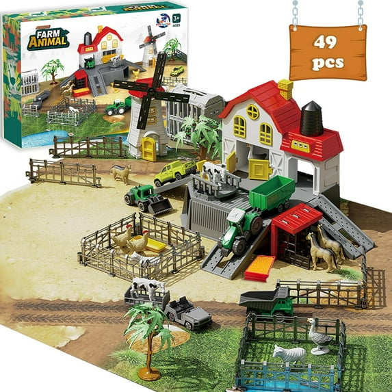 Farm Animals Toys for Kids with Truck Tractor, Farm Playset Barn House Toys for 3 4 5 6 7 Years Old Boys Girls Kids