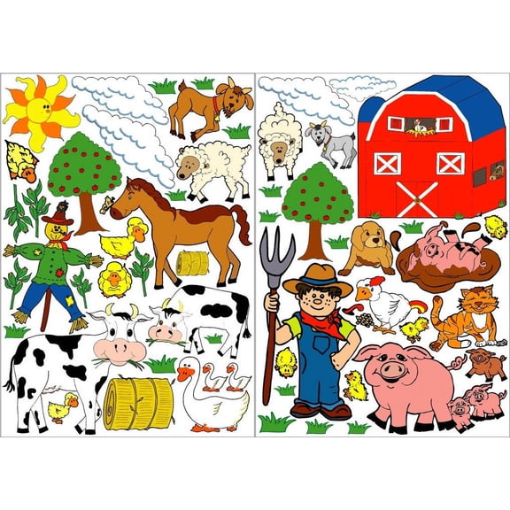 Farm Animals Wall Decals Stickers/Barnyard Animal Wall Decor with Cows, Sheep, Pigs, Horse, Goats, Chickens, Swans, Ducks, and Even a Puppy Dog