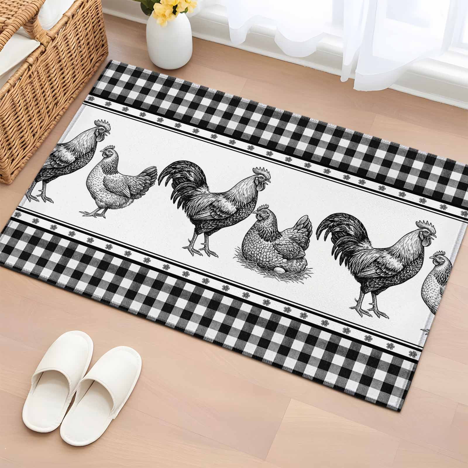 Hen Rug Farm Animals Washable Small Entryway Area Rugs 2'x3', Graffiti Line ...