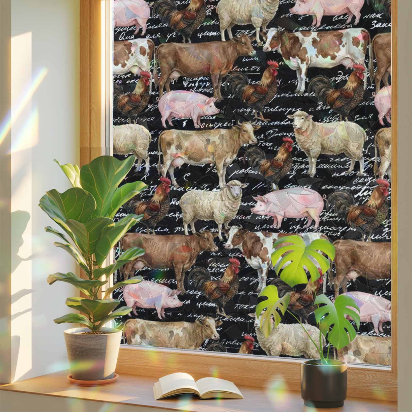 Sheep Window Display Farm Animals Window Privacy Film, Farmhouse Chicken Cow Sheep Pig ...
