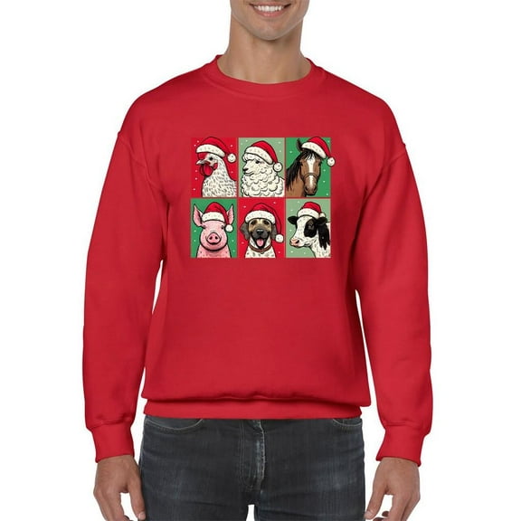 Farm Animals Xmas - Santa Hat Festive Men's Sweatshirt