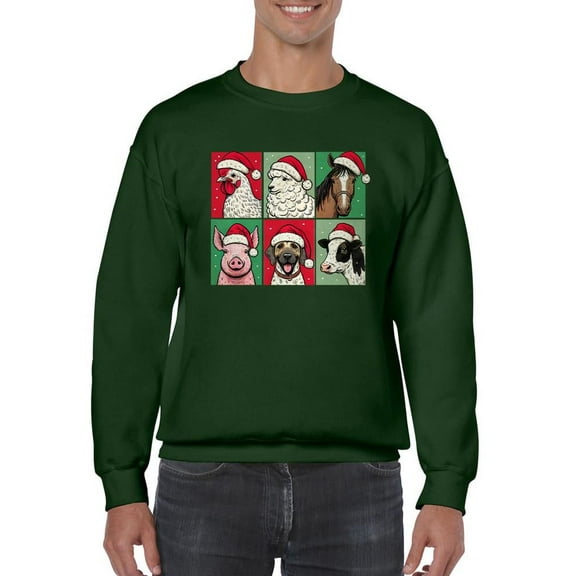 Farm Animals Xmas - Santa Hat Festive Men's Sweatshirt