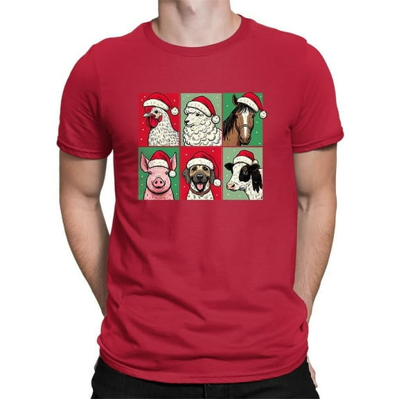 Farm Animals Xmas - Santa Hat Festive T-shirt Men's