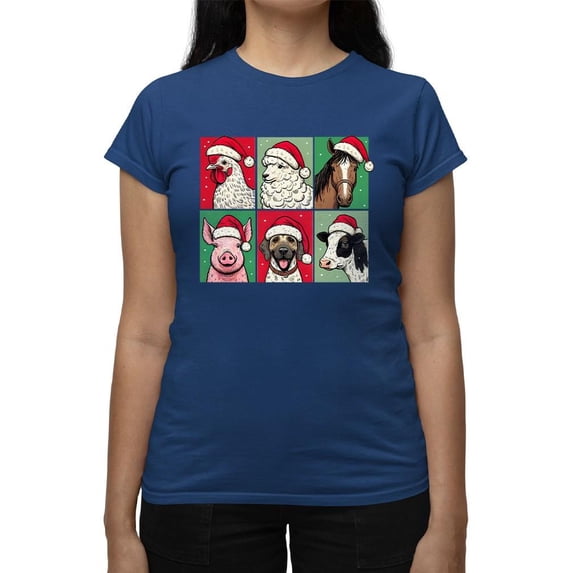 Farm Animals Xmas - Santa Hat Festive Tee T-shirt Women's