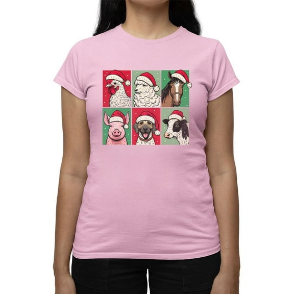 Farm Animals Xmas - Santa Hat Festive Tee T-shirt Women's