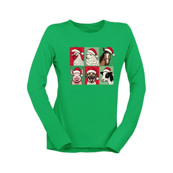 Farm Animals Xmas - Santa Hat Festive Women's Long Sleeve