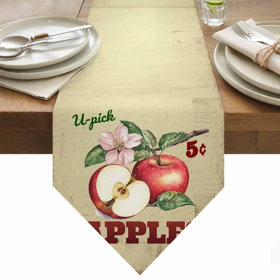 Farm Apples Floral Leaf Table Runner 108 Inches Long Art Vintage Country Wood Texture Table Runners for Dining Room Tabletop Dresser Scarf Home Party Banquet Wedding Holiday Decoration