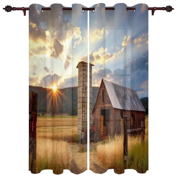 Farm Autumn Blue Sky White Cloud Trees Country Window Curtains Scenic Curtains for Living Room Decorative Items Living Room
