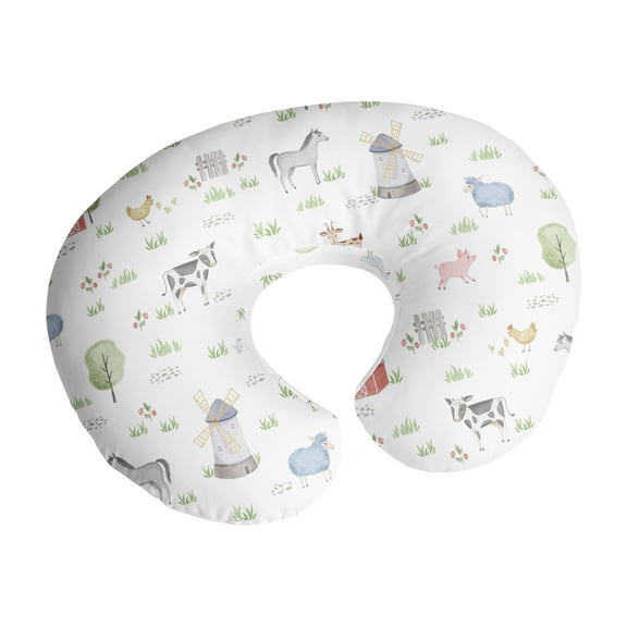 Sweet Jojo Designs Farm Animals Gray Green Grey Red Nursing Pillow Cover Case (Pillow Not Included) (Pillow NOT Included)