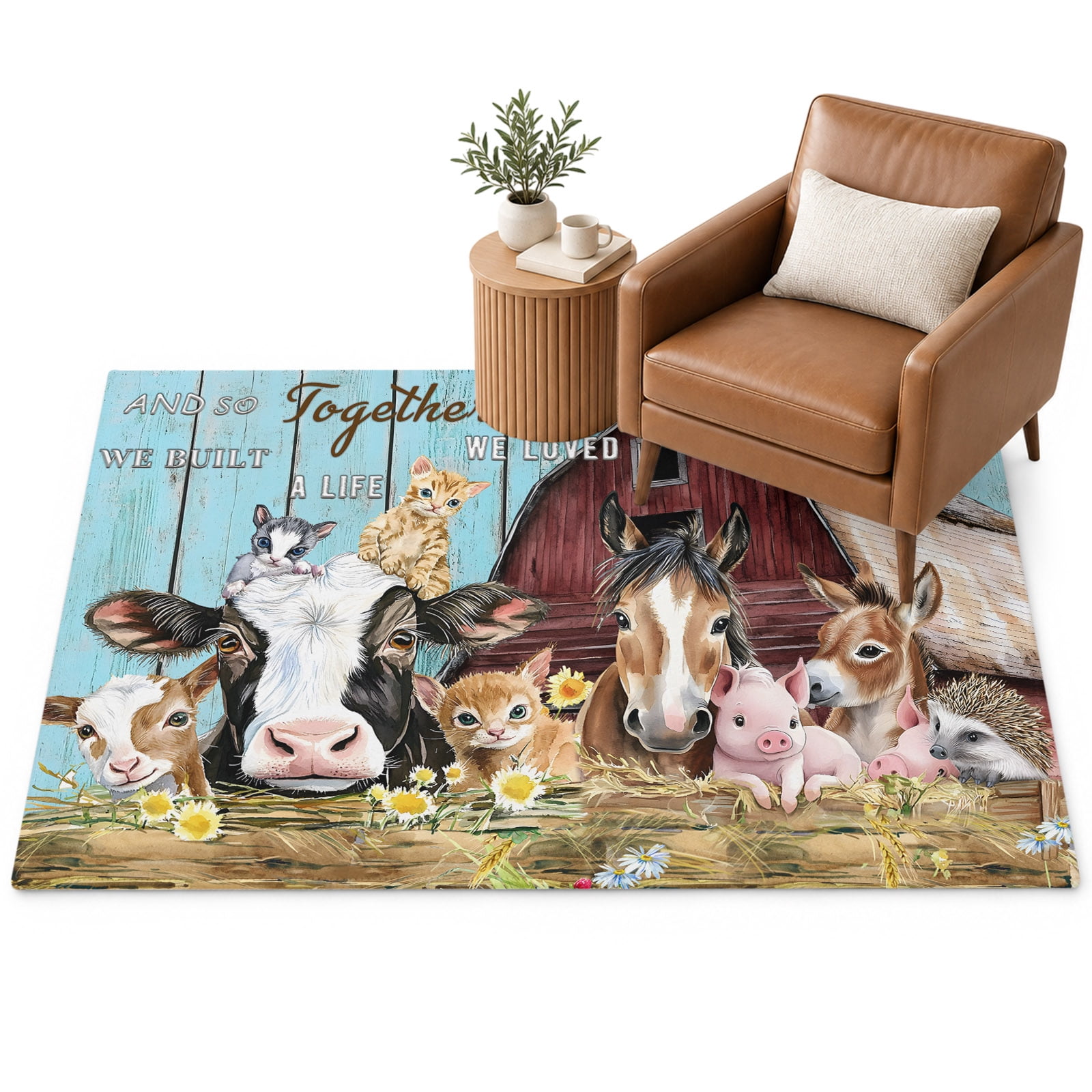 Farm Barn Area Rug 4'x6', Pig Horse Sheep Soft Mat Non-Slip Silicone ...