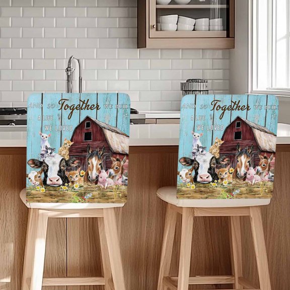 Farm Barn Chair Covers Set of 6 Cow Pig Horse Sheep Chair Back Covers Stretch Removable Washable Chairs Slipcovers Chair Protector for Dining Room Kitchen Party Decor