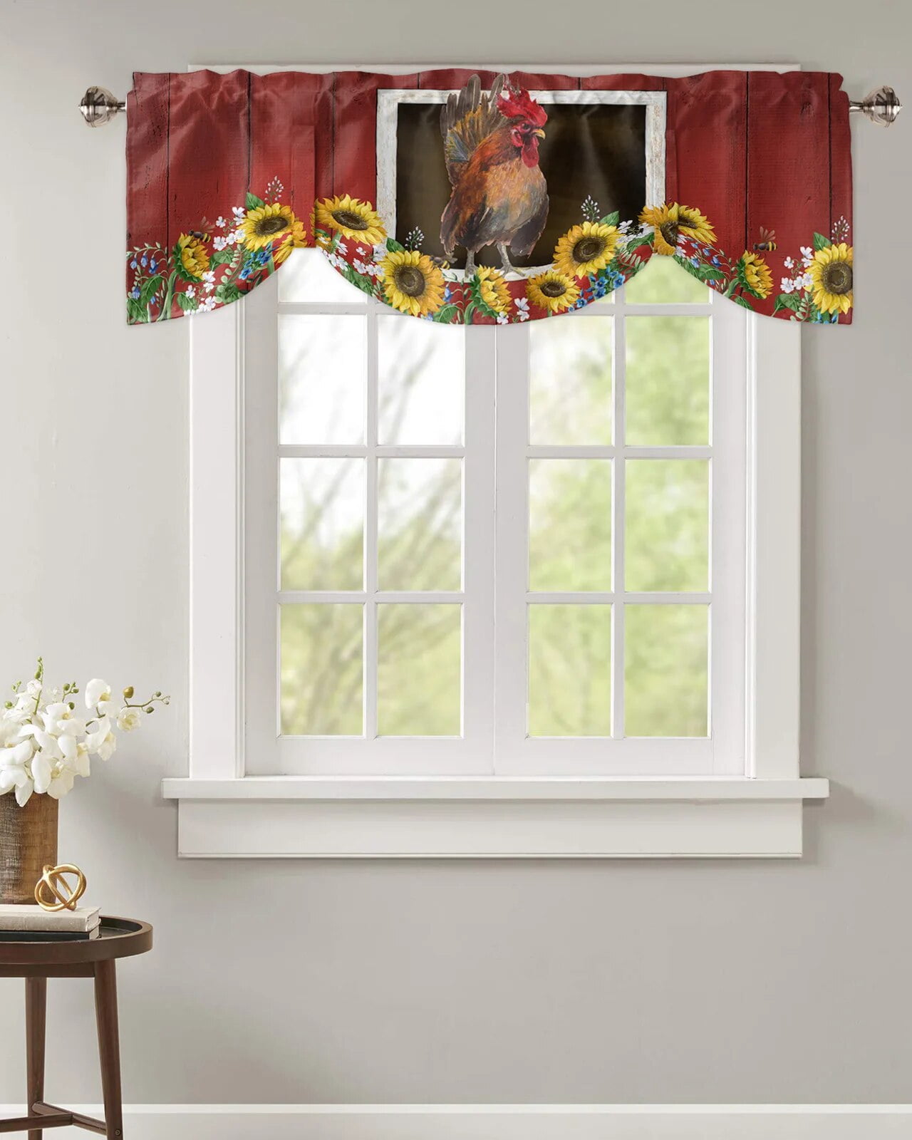 Farm Barn Chicken Sunflower Window Valance Curtain Kitchen Cafe Short