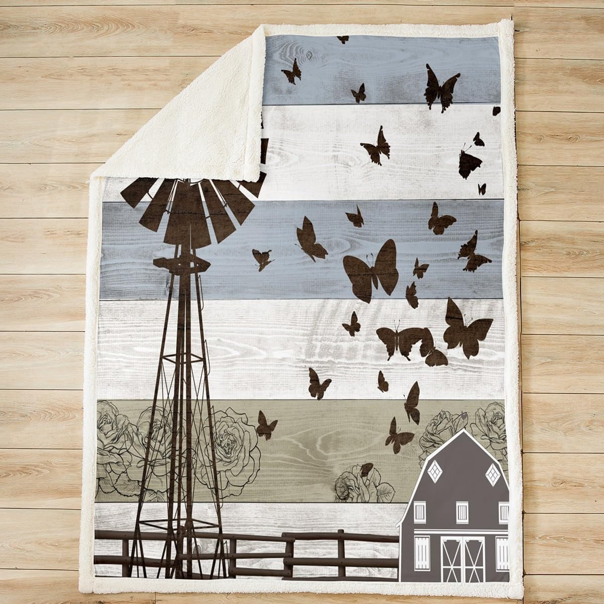 Farm Barn Door Bed Throws,Rustic Farmhouse Windmill Western Cow Throw ...