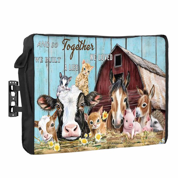Farm Barn Outdoor TV Cover 30 to 32 inch Weatherproof Waterproof, Cow Pig Horse Sheep TV Enclosures with Remote Control Pocket Flat Screen Protector for Outside