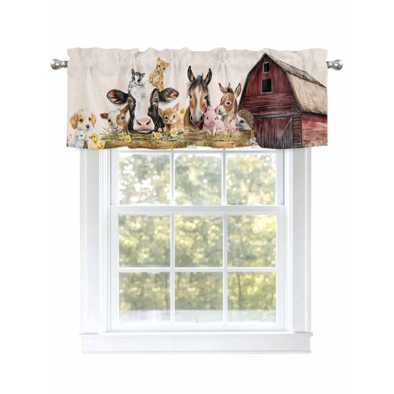 Farm Barn Theme Valances for Windows, Rod Pocket Kitchen Valance Curtains - Soft & Washable Small Window Treatment for Living Room,&nbsp;Bathroom, Horse Sheep Cat Pig , 42x12 Inch, 1 Panel