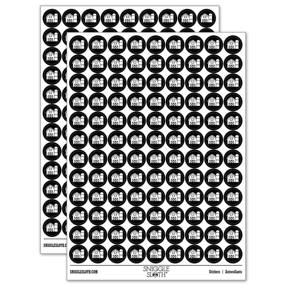 Farm Barn with Silo 200+ Round Stickers - Black - Gloss Finish - 0.50" Size