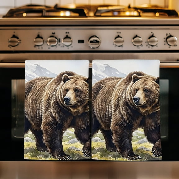 Farm Bear Kitchen Towels Set of 1, Mountain Lodge Farmhouse Forest Wilderness Absorbent Dish Towels for Kitchen, Microfiber Hand Towel, Quick Drying Tea Towel for Cleaning Decorative Dishcloths