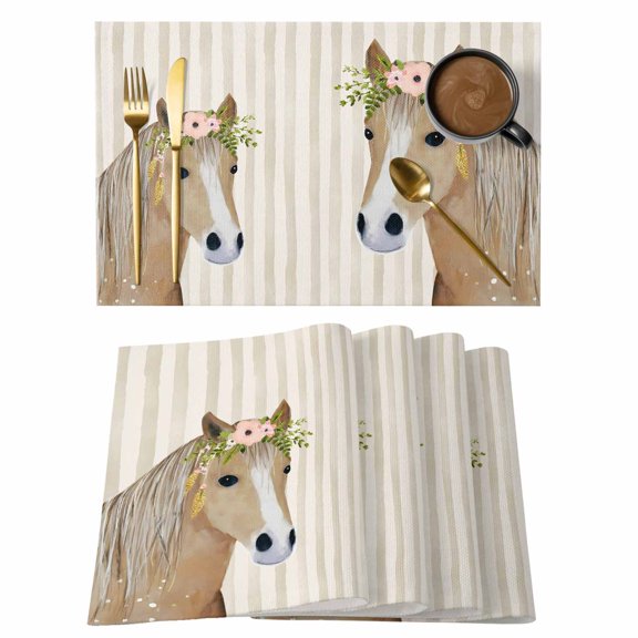 Farm Beige Cow Placemats Set of 2, Country Watercolor Pink Bow Knot Cute Cow Non-Slip Place Mats Washable Table Mats for Kitchen Dining Table Decorations Indoor/Outdoor