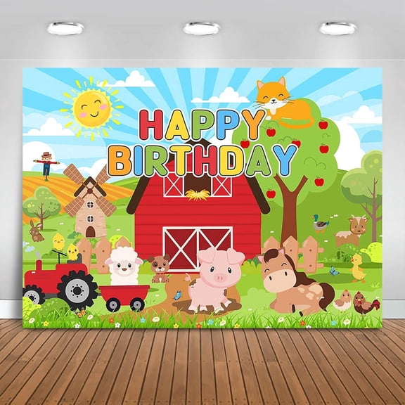 Farm Birthday Backdrop Farm Animals Barn Happy Birthday Background Barnyard Farm Birthday Party Decorations Banner Photo Booth Props