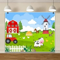 Farm Birthday Backdrop Red Barn Door Farm Animals Photography Background Farm Theme Baby Shower Birthday Party Decorations Supplies for Photoshoot