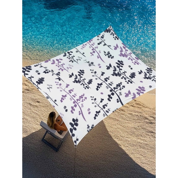 Farm Black Purple Leaves Sun Shade Sail 8' x 10', Country Style Leaf Floral Retro Plant Rectangle Outdoor Sunshade Canopy, Waterproof UV Block Patio Covers for Garden Yard Beach