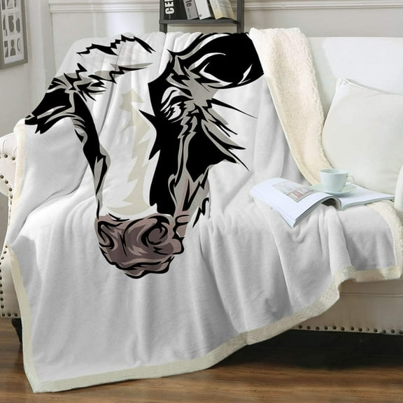 Farm Blankets and Throws Cow, Black White and Brown Animal Sherpa Fleece Blanket for Kids Boys, Cartoon Bed Cover, Baby(30"x40")