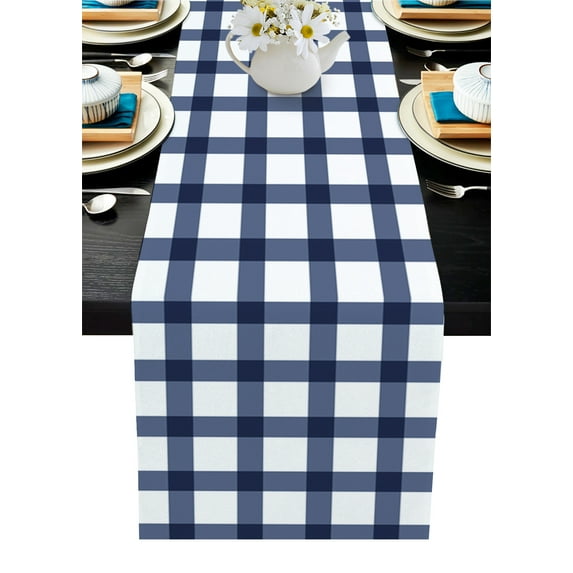 Farm Blue Plaid Table Runner Tablerunners 13 x 72 Inch, Table Decorations Tabletop Scarf for Summer Gathering Holiday Farmhouse Kitchen Dining Decor