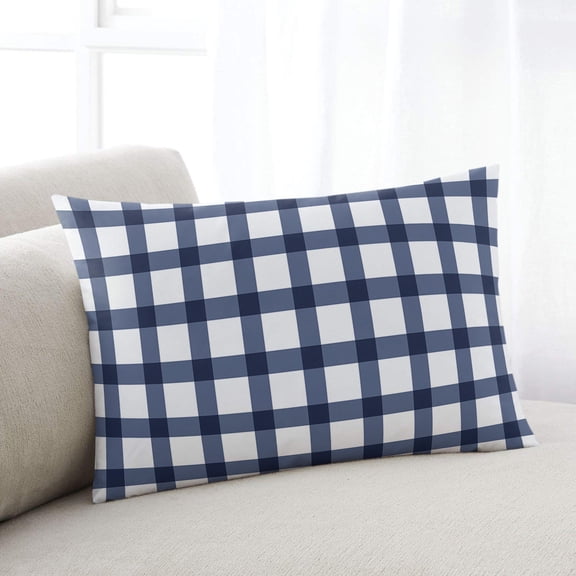 Farm Blue and White Buffalo Plaid Throw Pillow Cover Case, Couch Sofa Bed Pillowcase, Soft Decorative Lumbar Pillow Protector, 16x24Inch Reversible Pillow Shams with Zipper
