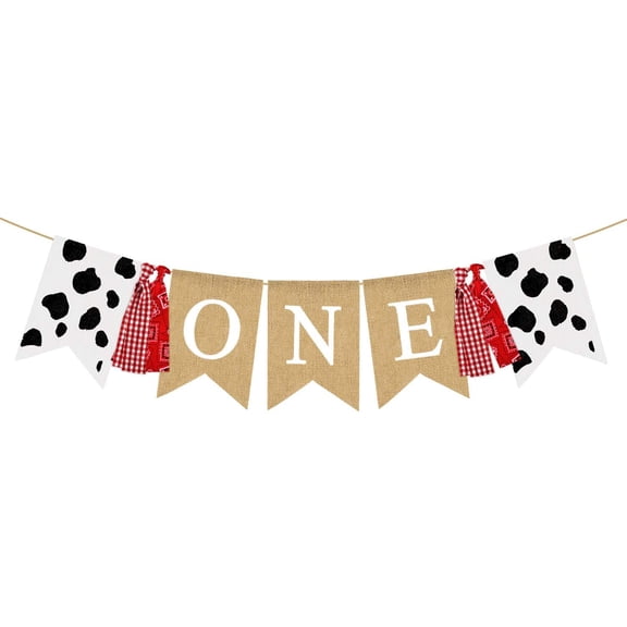 Farm Boy Girl 1st Birthday Party One High Chair Banner Barnyard Cow Theme First Birthday Highchair Garland Decoration