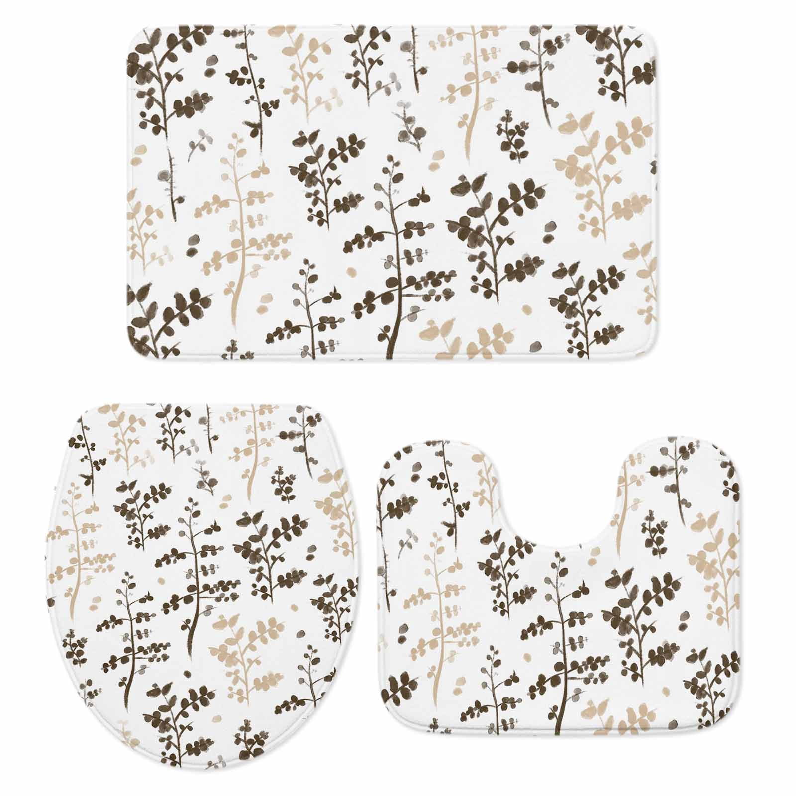 Farm Brown Khaki Leaves Bathroom Rugs Set Country Style Plant Leaf ...