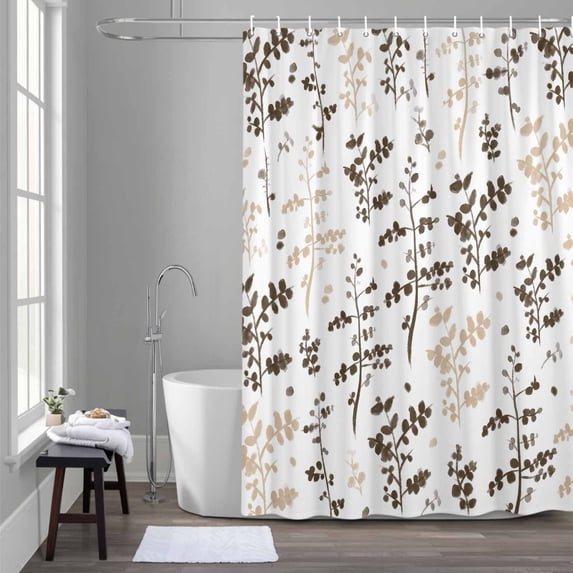 Farm Brown Khaki Leaves Shower Curtain for Bathroom Decor, Country Style Plant Leaf Flowers Waterproof Fabric Shower Curtain, 72"x84" Set with 12 Hooks