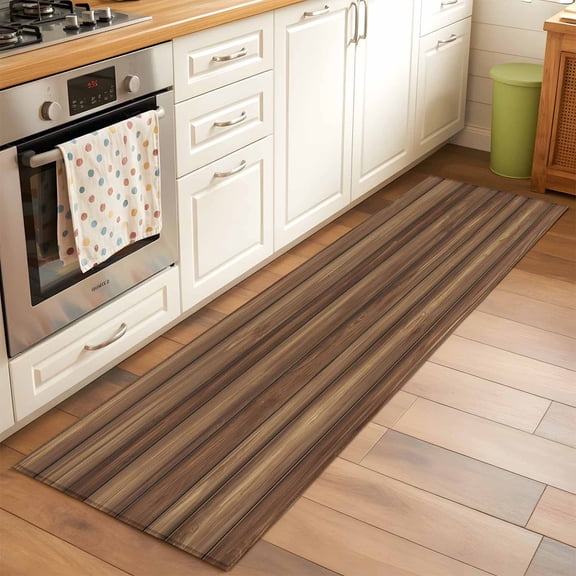 Farm Brown Wood Grain 2x6 Runner Rug for Hallway Walkway Kitchen Galley, Country Style Rustic Wooden Texture Low Pile Washable Non Slip Long Area Rug