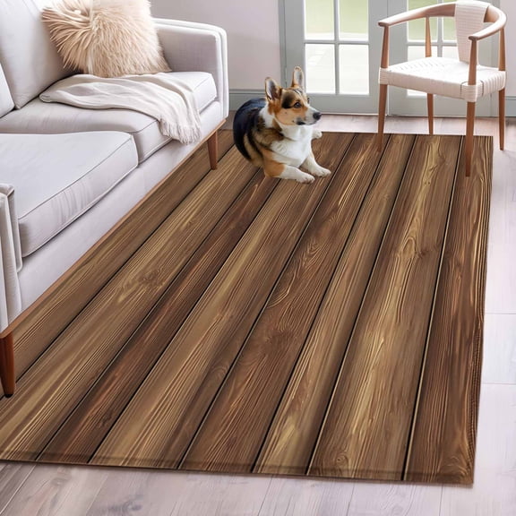 Farm Brown Wood Grain Area Rugs 3x5 ft Country Style Rustic Wooden Texture Washable Rug Non Slip Indoor Carpet Absorbent Floor Mat for Living Room Bedroom Dining Room