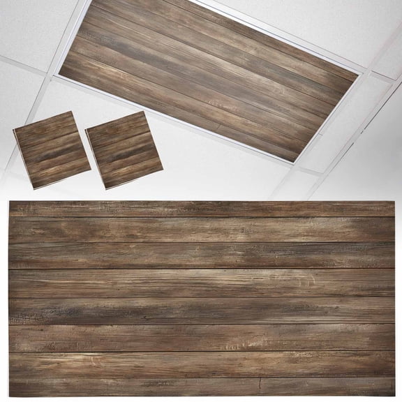 Farm Brown Wood Grain Fluorescent Light Covers Country Distressed Wooden Texture Magnetic Light Filters Ceiling Lighting Panel Shade for Classroom Office Home 2 x 4 ft, 2 Pack