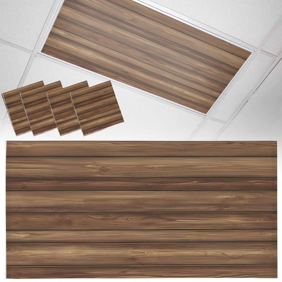 Farm Brown Wood Grain Fluorescent Light Covers Country Style Rustic Wooden Texture Magnetic Light Filters Ceiling Lighting Panel Shade for Classroom Office Home 2 x 4 ft, 4 Pack