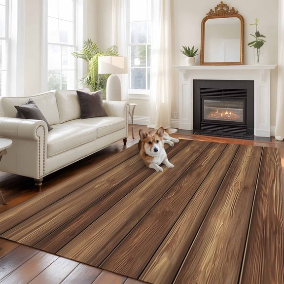 Farm Brown Wood Grain Large Area Rugs 6x9 ft Country Style Rustic Wooden Texture Washable Rug Non Slip Indoor Carpet Absorbent Floor Mat for Living Room Bedroom Dining Room