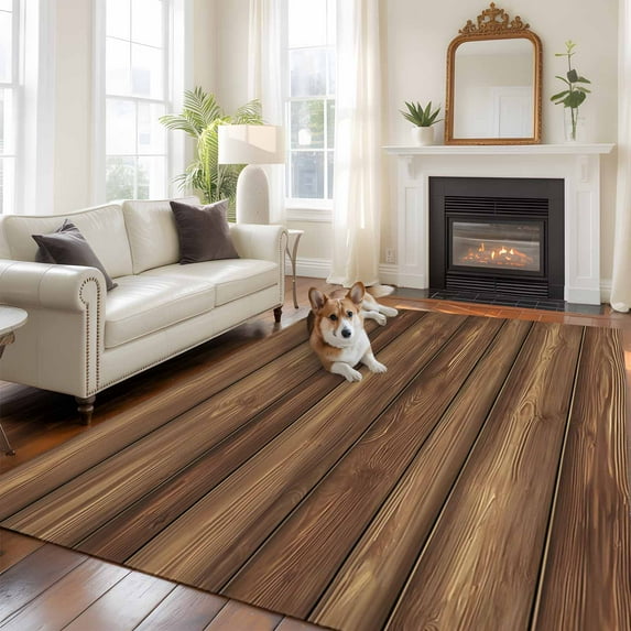 Farm Brown Wood Grain Large Area Rugs 8x10 ft Country Style Rustic Wooden Texture Washable Rug Non Slip Indoor Carpet Absorbent Floor Mat for Living Room Bedroom Dining Room