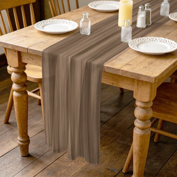 Farm Brown Wooden Texture 10ft Cheesecloth Table Runner for Wedding 27"x120", Countryside Wood Grain Barn Theme Kitchen Dinner Sheer Tulle Chiffon Dresser Scarf, Holiday Party Decorations