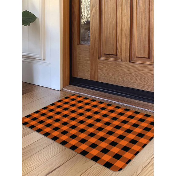 Farm Buffalo Plaid Door Mat Indoor Outdoor Entrance, Non Slip Rug for Kitchen Bathroom Entryway Rug, Orange Black Checkered Washable Doormat Floor Mat for Office Home Decor 20x31.5 Inch