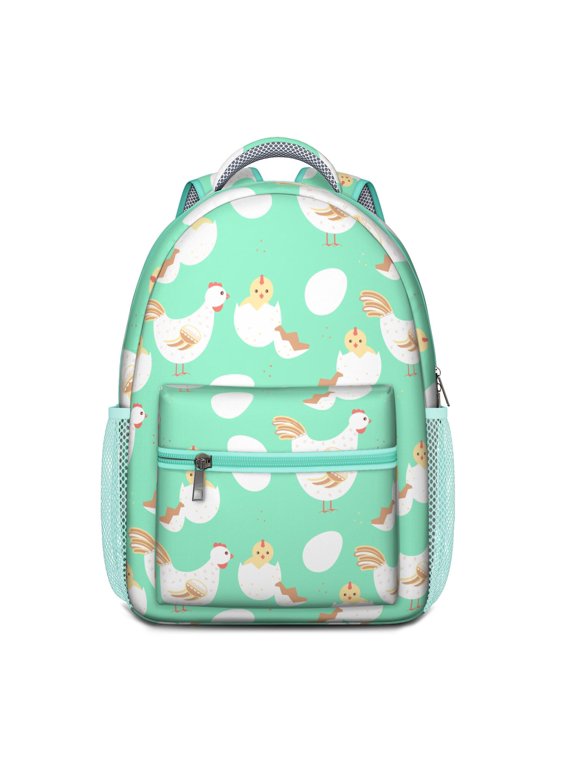 Aesthetic School Backpack – Watercolor Rooster and Garden Floral Print Bookbag for , Country Barnyard Theme