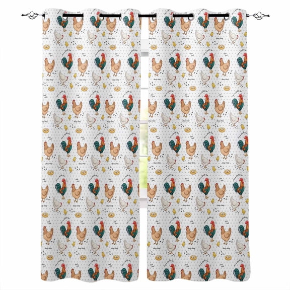Farm Chicken Blackout Curtains 63 Inch Length White Hen Rooster White Background Abstract Thermal Insulated Window Curtain Window Drapes 2 Panels for Bedroom Living Room 42"Wx63"L