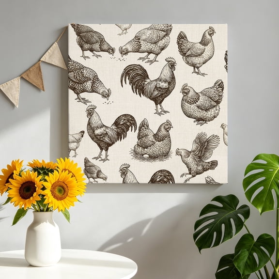 Farm Chicken Canvas Wall Art, Country Rustic Rooster Hen Vintage Farmhouse Framed Canvas Wall Decor Picture Print Artwork Decorations for Living Room Office Ready to Hang 8" x 8"
