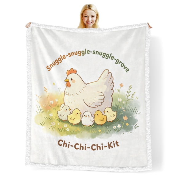 Farm Chicken Family Sherpa Throw Blanket, Cute Hen & Chicks Fleece Blanket, Snuggle-grove Decorative Blanket for Sofa Bed Camping Travel, Gift Blanket, Sizes 30"x40"